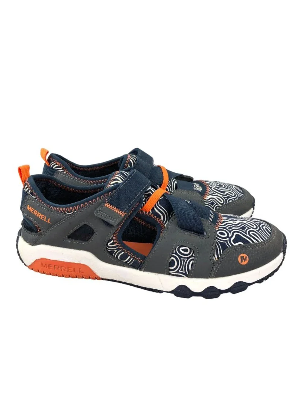 Merrell Kid's Size 5M Hydro Free Roam Grey Navy Blue Orange No Lace Sneakers